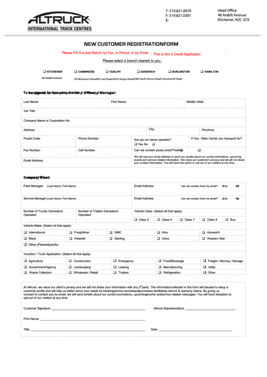 New Customer Registration Form Printable pdf
