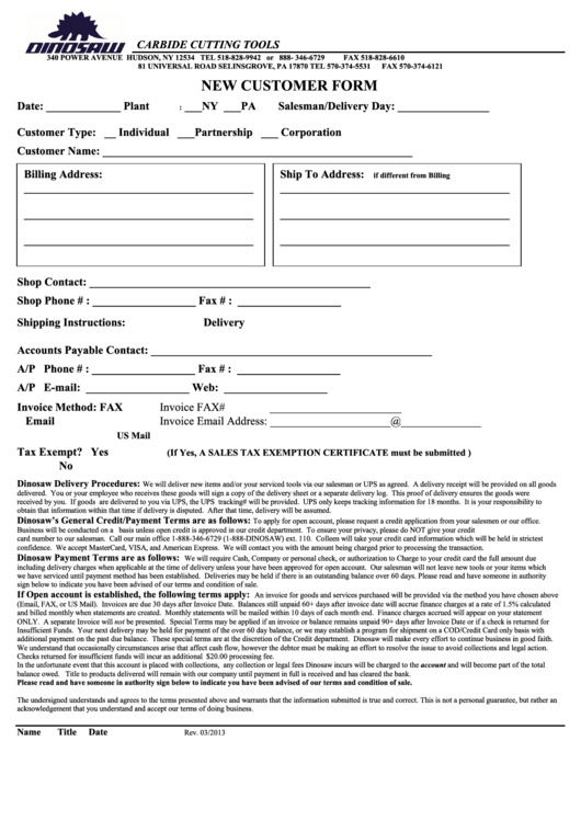 New Customer Form Printable pdf