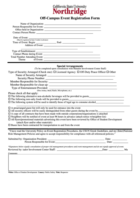 Off-Campus Event Registration Form Printable pdf