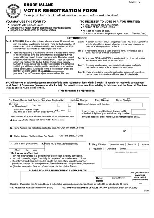 Voter Registration Form Printable pdf