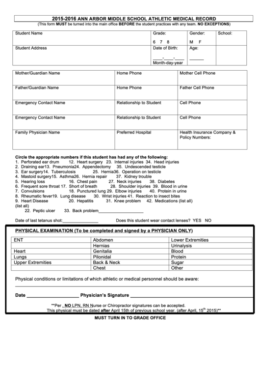 Sample Athletic Medical Record