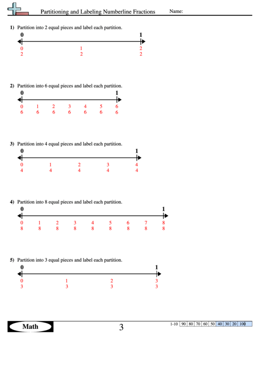 Partitioning And Labeling Numberline Fractions Worksheet With Answer Key Printable pdf