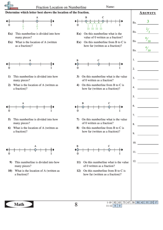 Fraction Location On Numberline Worksheet With Answer Key Printable pdf