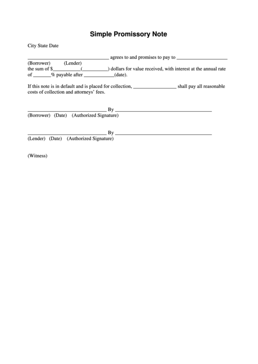 Simple Promissory Note Printable pdf