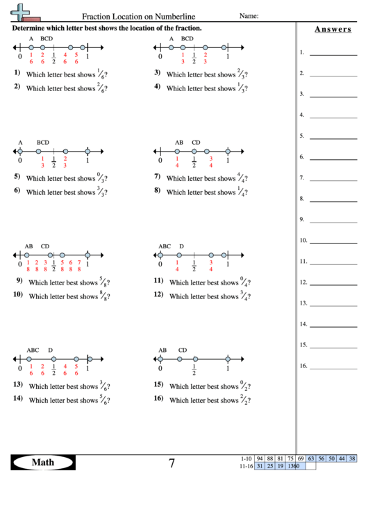 Fraction Location On Numberline Printable pdf