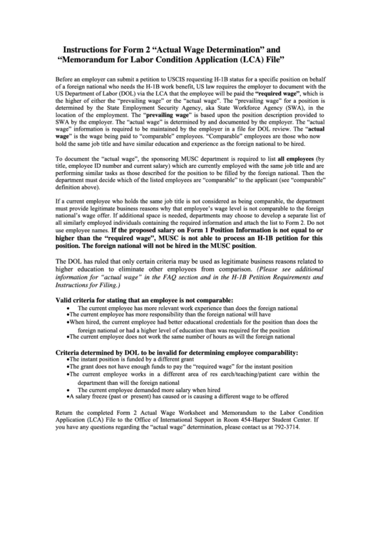 Fillable Actual Wage Determination Worksheet And Memorandum For Lca File-(Fillable) Printable pdf