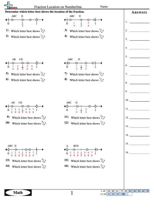 Fraction Location On Numberline Printable pdf