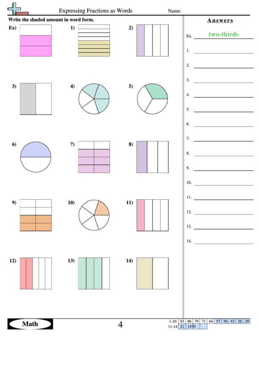 expressing fractions as words worksheet printable pdf download