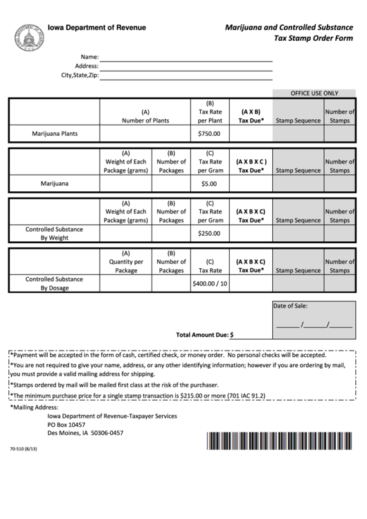 Tax Stamp Order Form Printable pdf