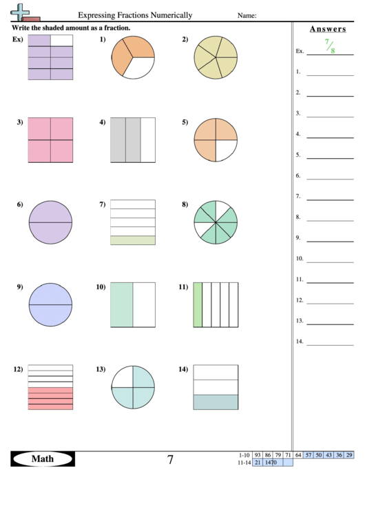 Expressing Fractions Numerically Worksheet Printable pdf