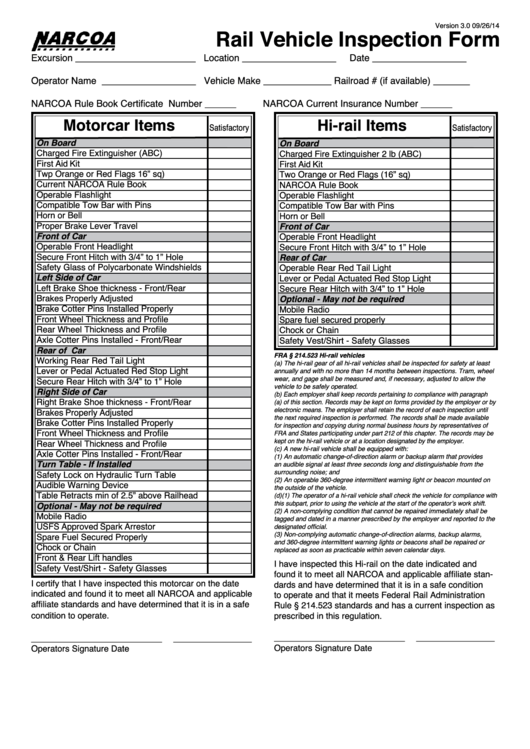 Rail Vehicle Inspection Form Printable pdf