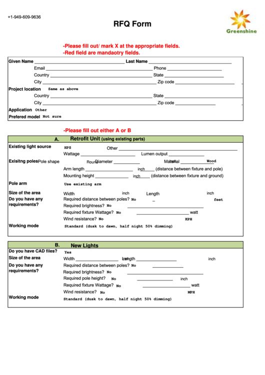 Fillable Request For Quote Form Printable pdf