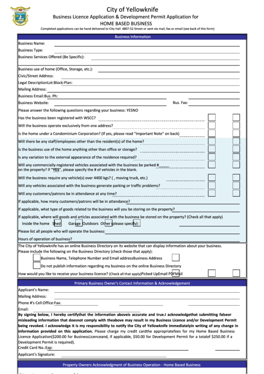 Business Licence Application & Development Permit Application For Home Based Business Printable pdf