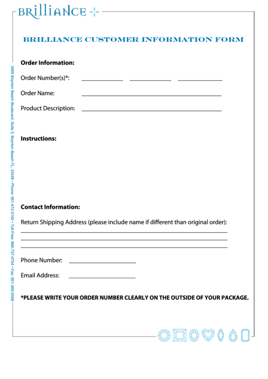 Fillable Customer Information Form - Brilliance Printable pdf
