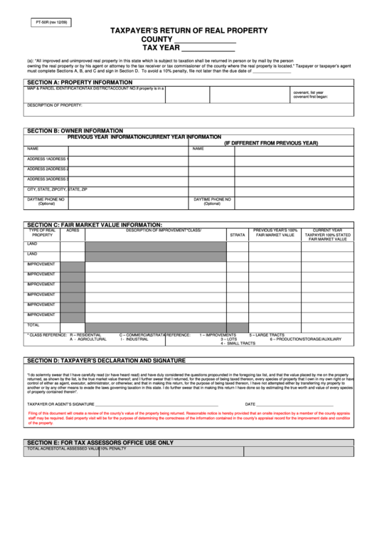 Fillable Form Pt-50r - Taxpayer