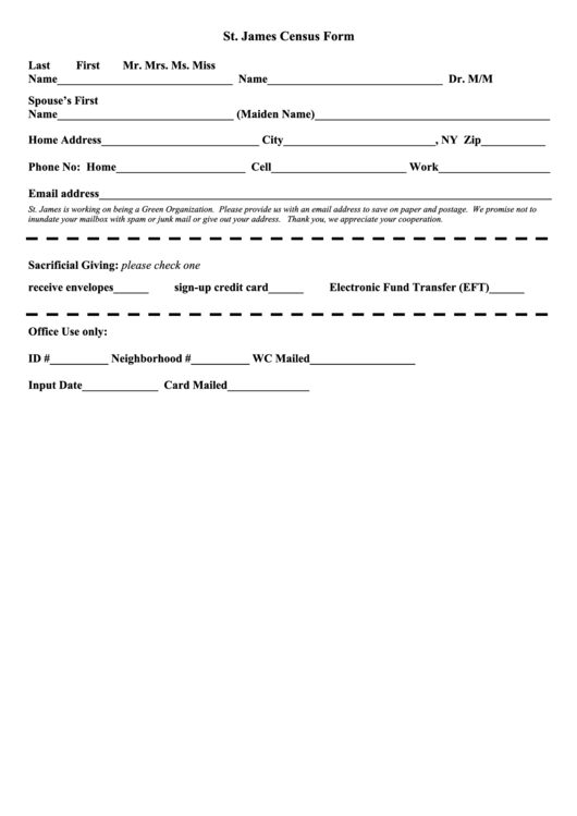 St. James Census Form Printable pdf