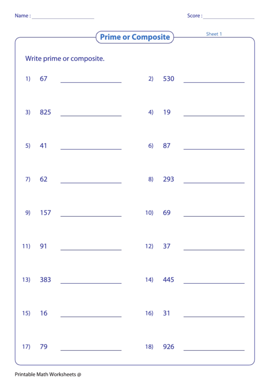 Prime Or Composite Worksheet Printable pdf