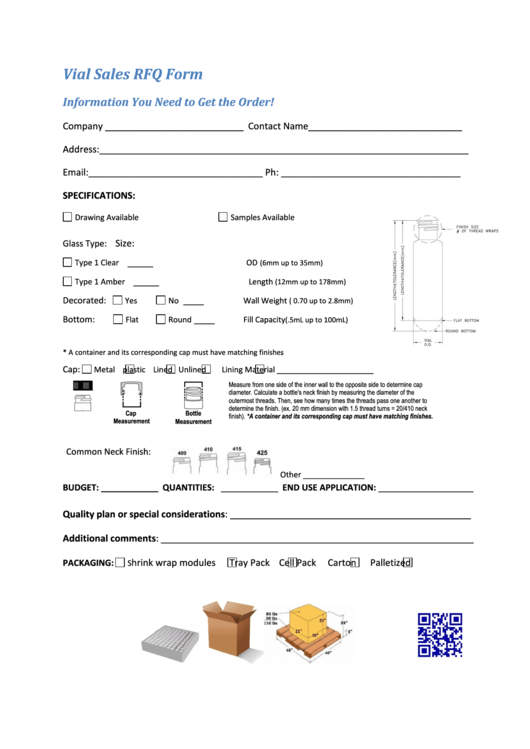 Vial Sales Rfq Form Printable pdf