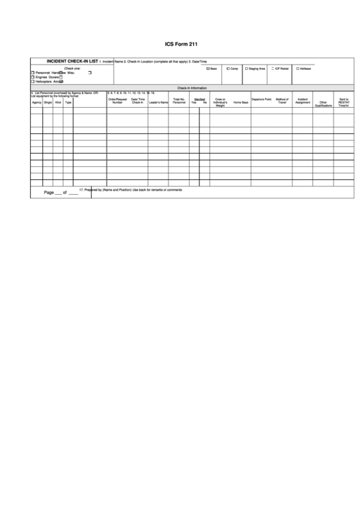 Ics Form 211 - Incident Check-in List