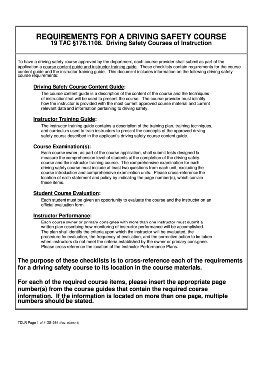 Requirements For A Driving Safety Course Printable pdf