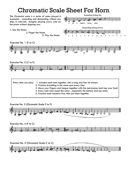 Chromatic Scale Sheet For Horn Printable pdf