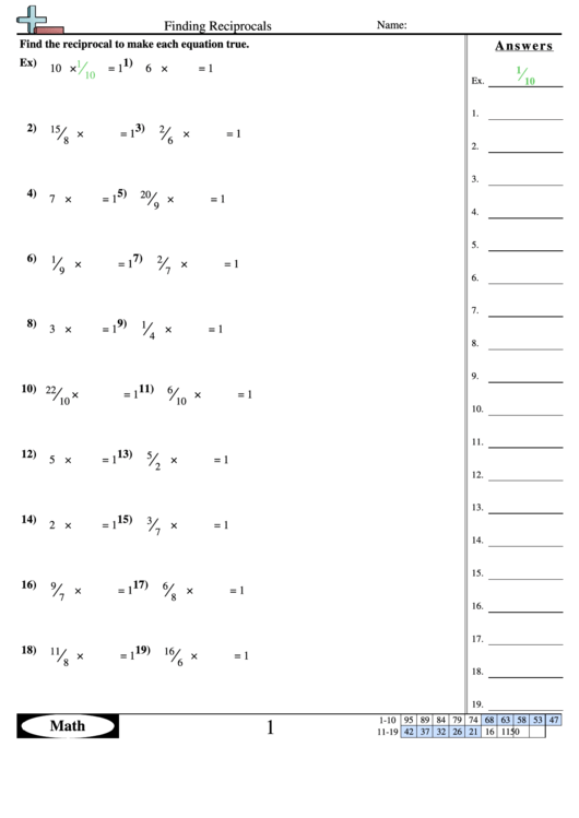 Finding Reciprocals printable pdf download