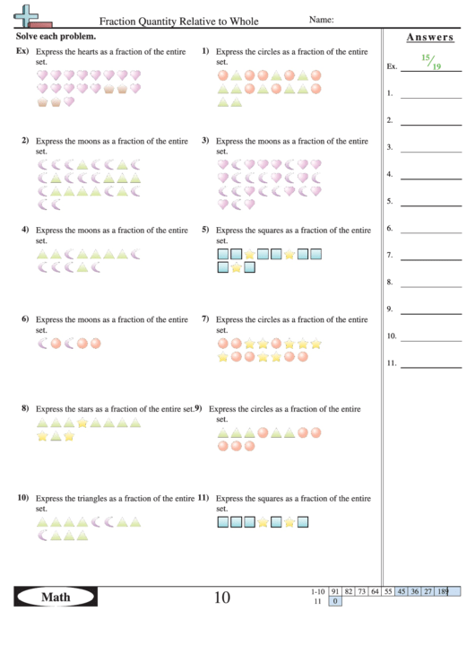 Fraction Quantity Relative To Whole Worksheet Printable pdf