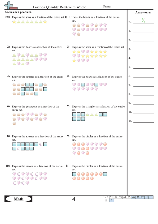 Fraction Quantity Relative To Whole Worksheet Printable pdf