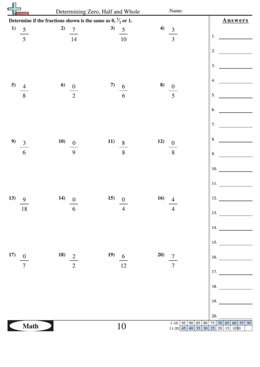 Determining Zero, Half And Whole Worksheet With Answer Key Printable pdf