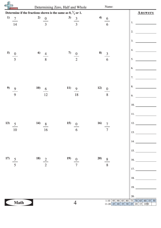 Determining Zero Half And Whole Worksheet With Answer Key Printable pdf