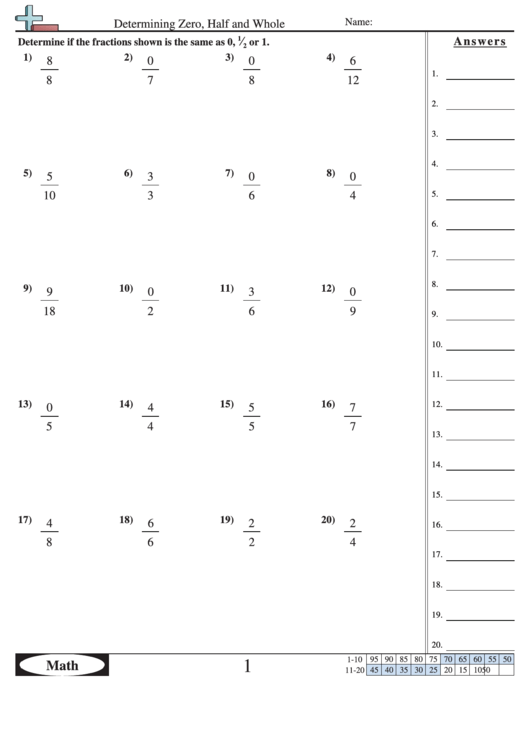 Determining Zero Half And Whole Worksheet With Answer Key Printable pdf