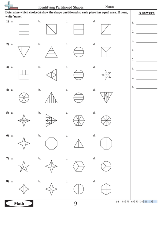 Identifying Partitioned Shapes Worksheet With Answer Key