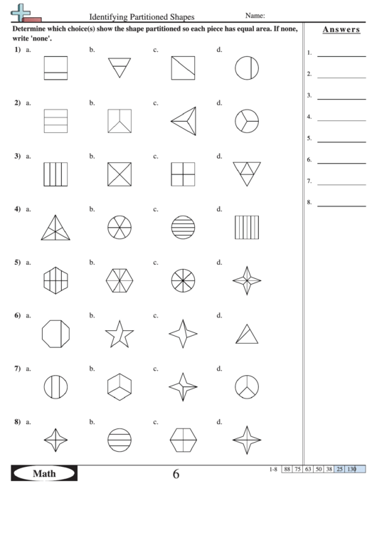 Identifying Partitioned Shapes Worksheet With Answer Key Printable pdf