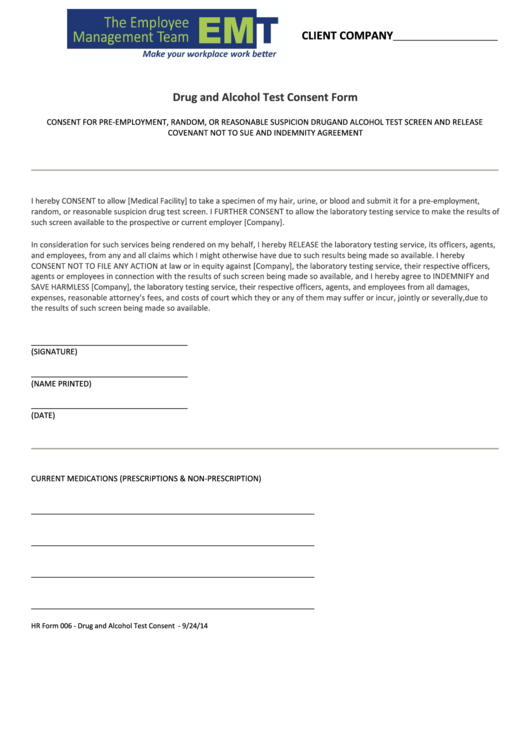 Drug And Alcohol Test Consent Form