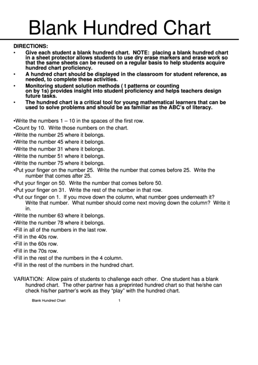 Blank Hundred Chart Printable Pdf Download