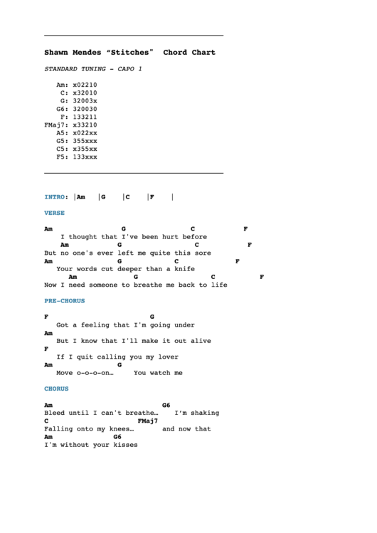 Shawn Mendes Stitches Chord Chart Printable pdf