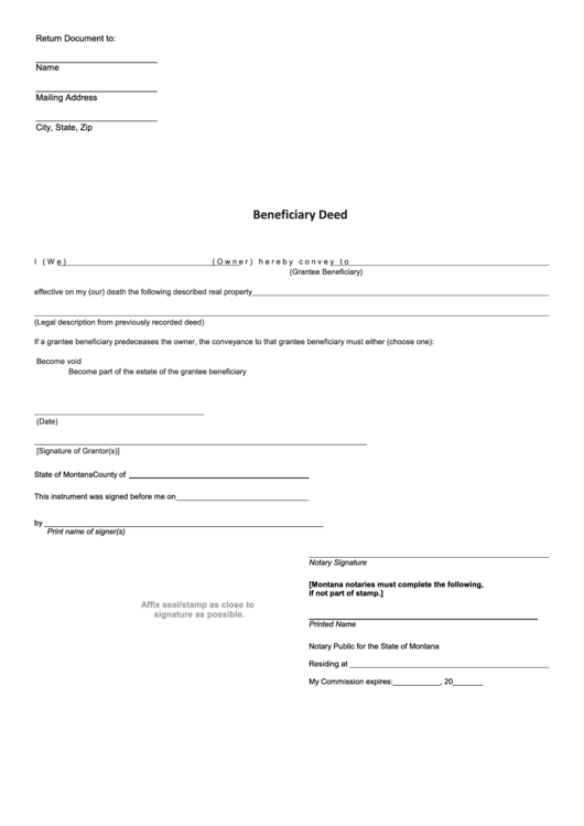 Fillable Beneficiary Deed Form Printable pdf