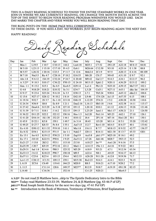 Daily Reading Schedule Printable pdf