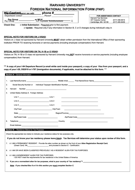Foreign National Information Form Printable pdf
