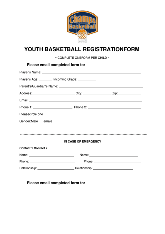 Youth Basketball Registration Form Printable Pdf Download