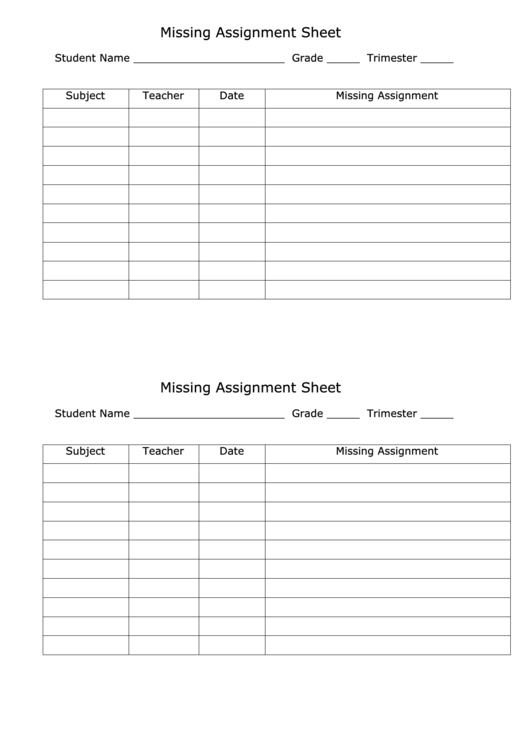 Missing Assignment Sheet