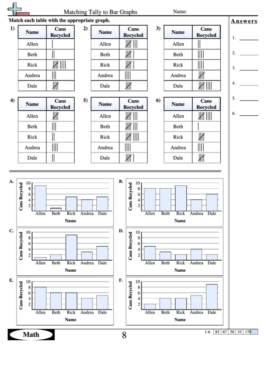 Matching Tally To Bar Graphs Worksheet Printable pdf