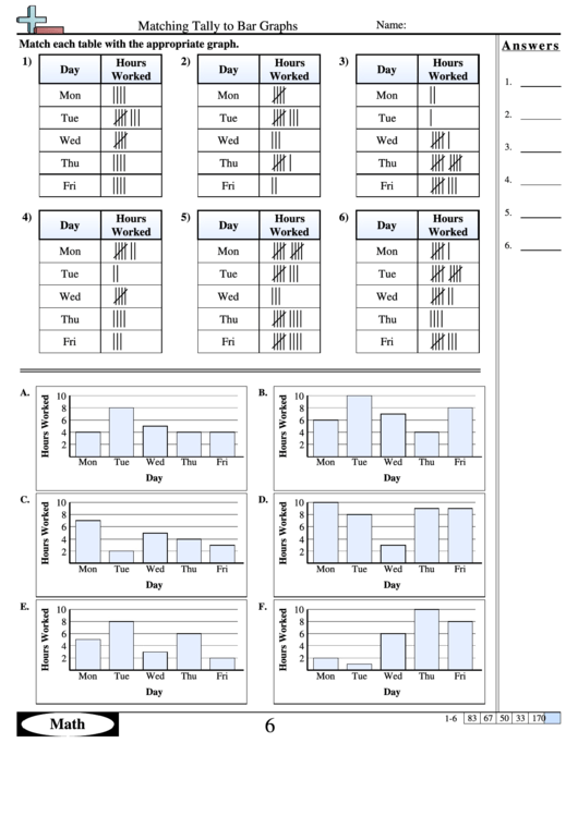 Matching Tally To Bar Graphs Worksheet Printable pdf