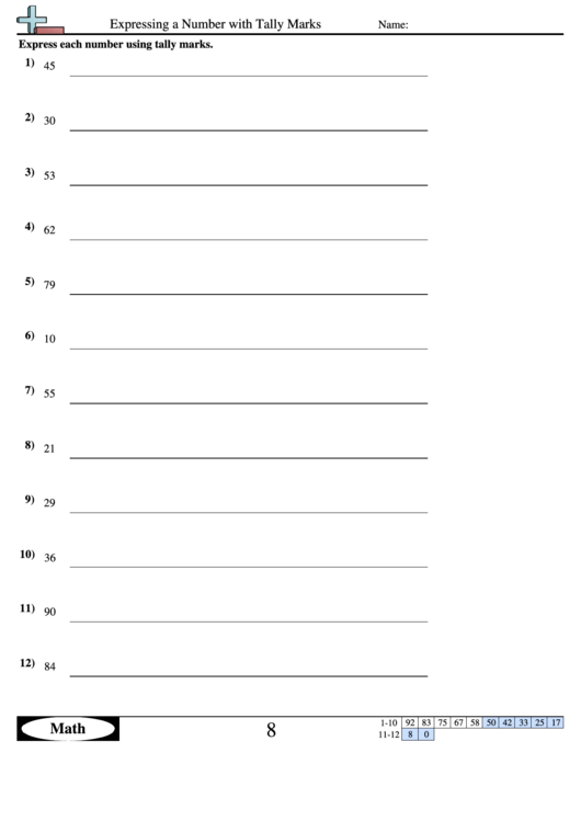 Expressing A Number With Tally Marks Worksheet