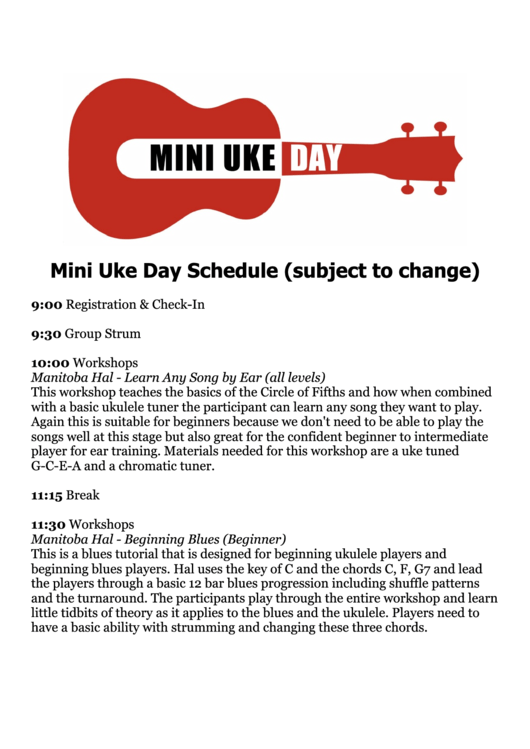 Mud 2015 Schedule Mighty Uke Day Printable pdf