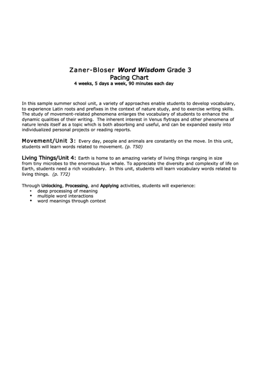 Zaner Bloser Word Wisdom Grade 3 Pacing Chart Printable pdf