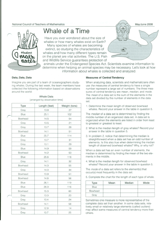 Whale Of A Time Worksheet Printable pdf