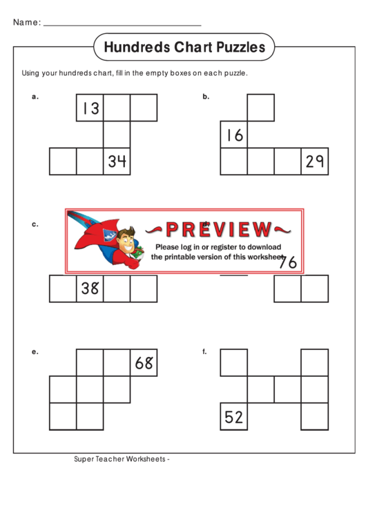 Hundreds Chart Puzzle 1 Printable pdf