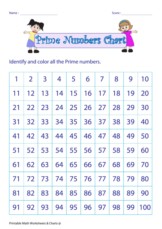 Prime Numbers Chart Printable pdf