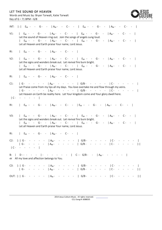 Let The Sound Of Heaven Worship Chord Charts Printable pdf